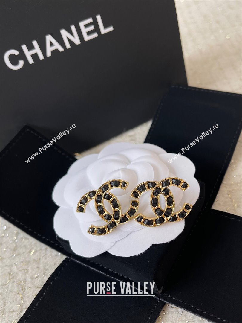 Chanel Leather CC Earrings CH101023 Gold/Black 2024 (YF-24101023)