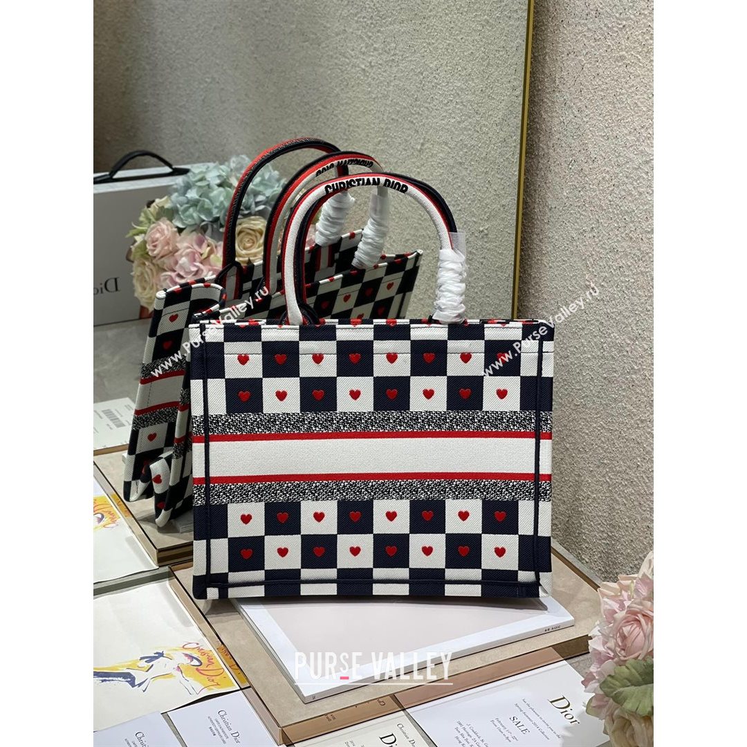 Dior Small Book Tote Bag in D-Chess Heart Embroidery 2021 M1286  (XXG-21080318)