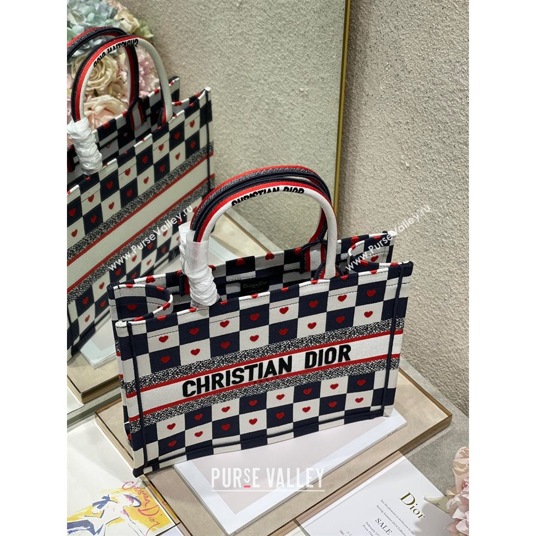 Dior Small Book Tote Bag in D-Chess Heart Embroidery 2021 M1286  (XXG-21080318)