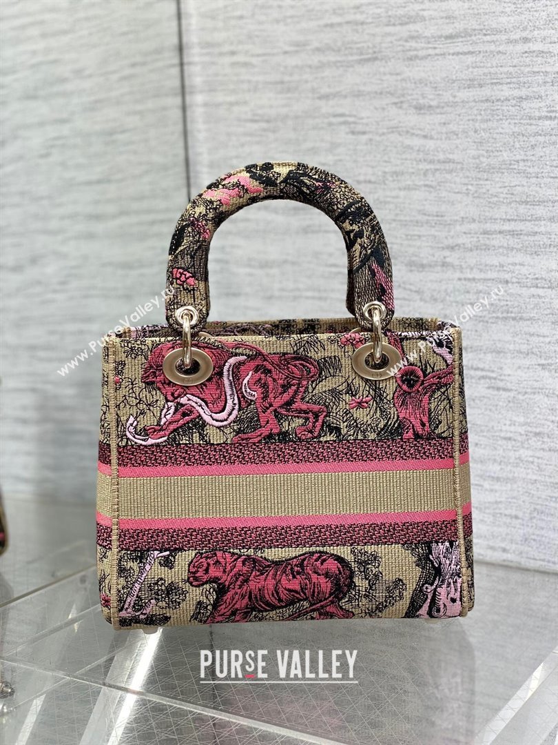 Medium Dioriviera Lady D-Lite Bag in Raffia with Candy Pink Toile de Jouy Sauvage Embroidery 2024 (XXG-24081403)