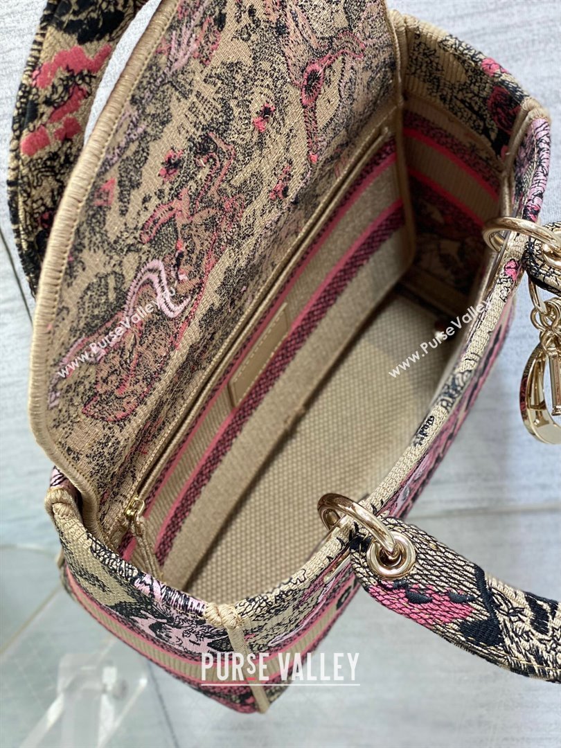 Medium Dioriviera Lady D-Lite Bag in Raffia with Candy Pink Toile de Jouy Sauvage Embroidery 2024 (XXG-24081403)