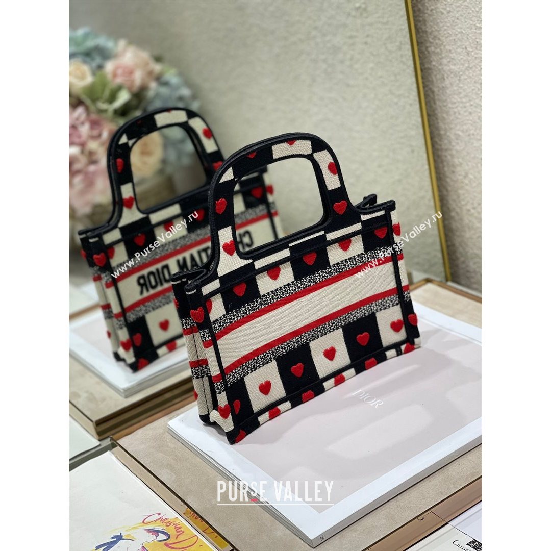 Dior Mini Book Tote Bag in D-Chess Heart Embroidery 2021 M1286  (XXG-21080319)