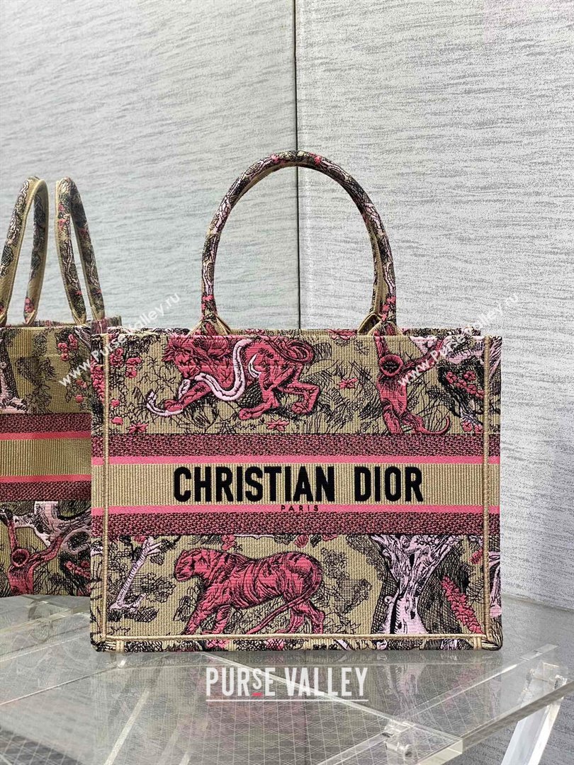 Dior Medium Book Tote Bag in Peach Pink Toile de Jouy Sauvage Embroidery 2024 (XXG-24081408)