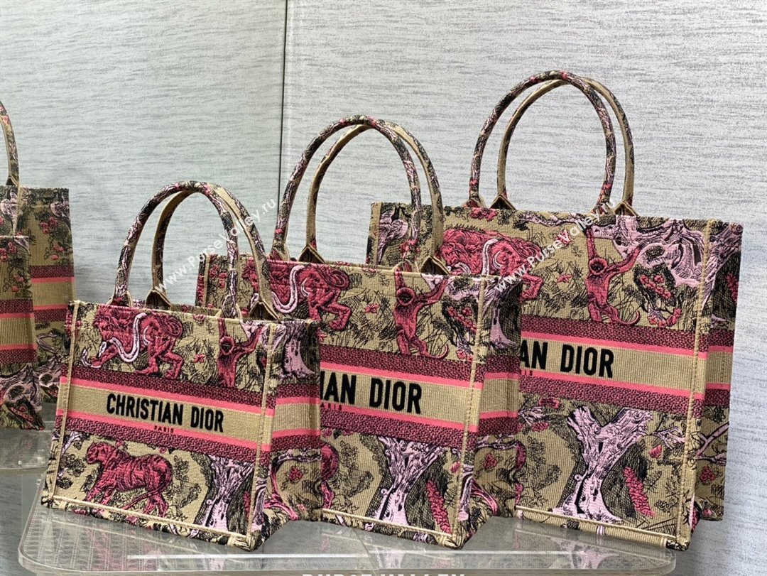 Dior Medium Book Tote Bag in Peach Pink Toile de Jouy Sauvage Embroidery 2024 (XXG-24081408)