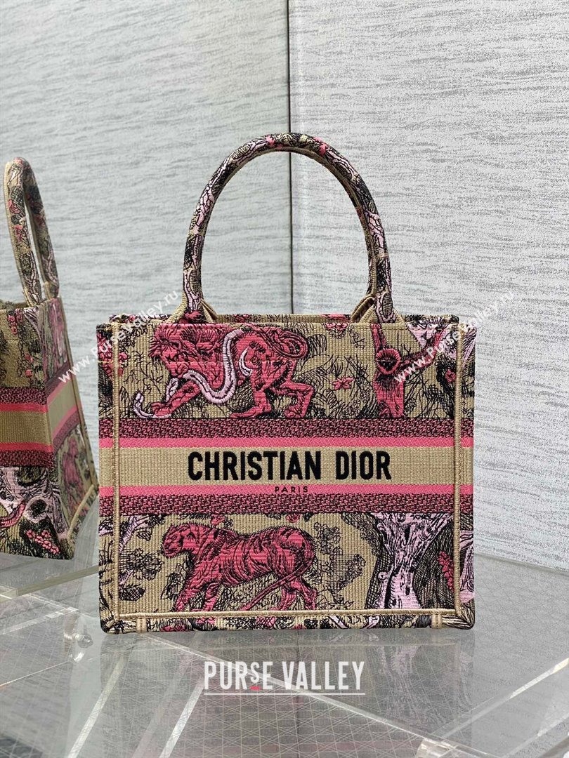 Dior Small Book Tote Bag in Peach Pink Toile de Jouy Sauvage Embroidery 2024 (XXG-24081401)