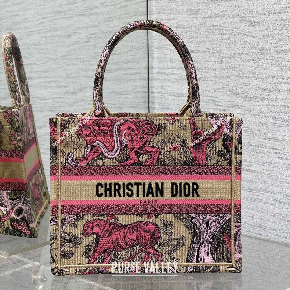 Dior Small Book Tote Bag in Peach Pink Toile de Jouy Sauvage Embroidery 2024 (XXG-24081401)