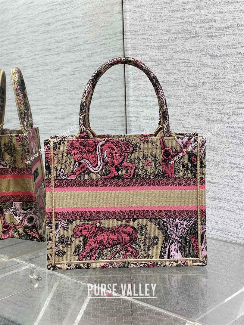 Dior Small Book Tote Bag in Peach Pink Toile de Jouy Sauvage Embroidery 2024 (XXG-24081401)