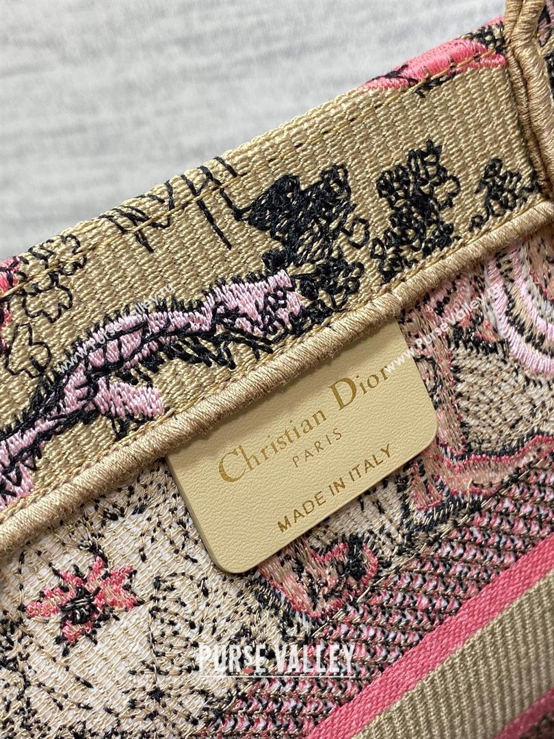 Dior Small Book Tote Bag in Peach Pink Toile de Jouy Sauvage Embroidery 2024 (XXG-24081401)