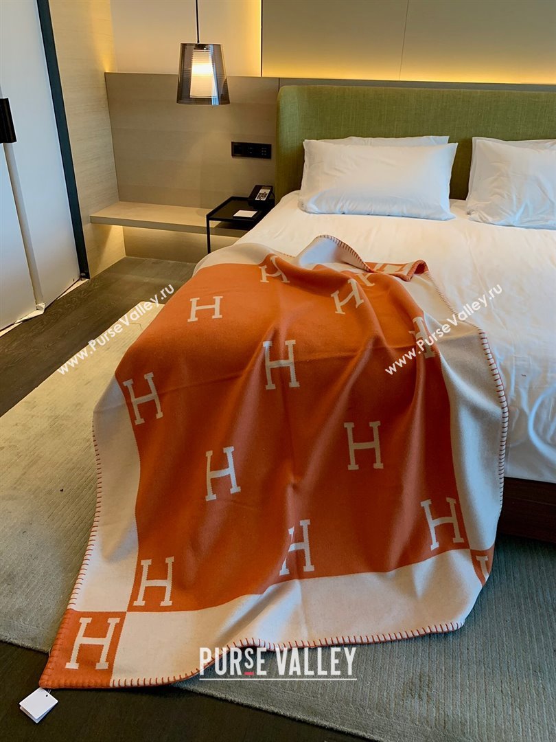 Hermes Cashmere  Wool Blanket H62702 Orange 2024 (SHY-24062702)