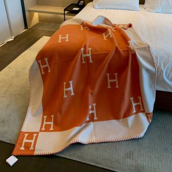 Hermes Cashmere Wool Blanket H62702 Orange 2024 (SHY-24062702)