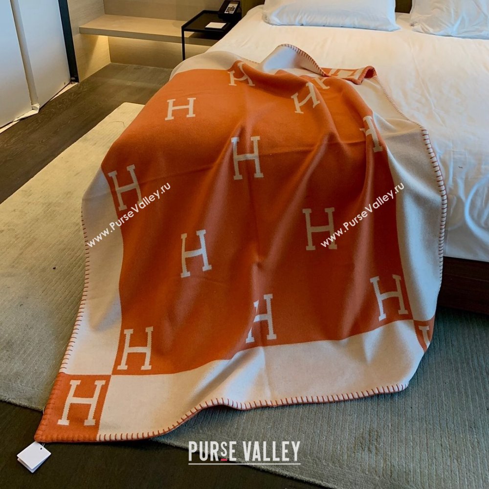 Hermes Cashmere  Wool Blanket H62702 Orange 2024 (SHY-24062702)