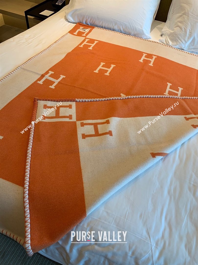 Hermes Cashmere  Wool Blanket H62702 Orange 2024 (SHY-24062702)