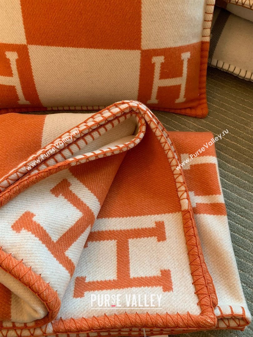 Hermes Cashmere  Wool Blanket H62702 Orange 2024 (SHY-24062702)