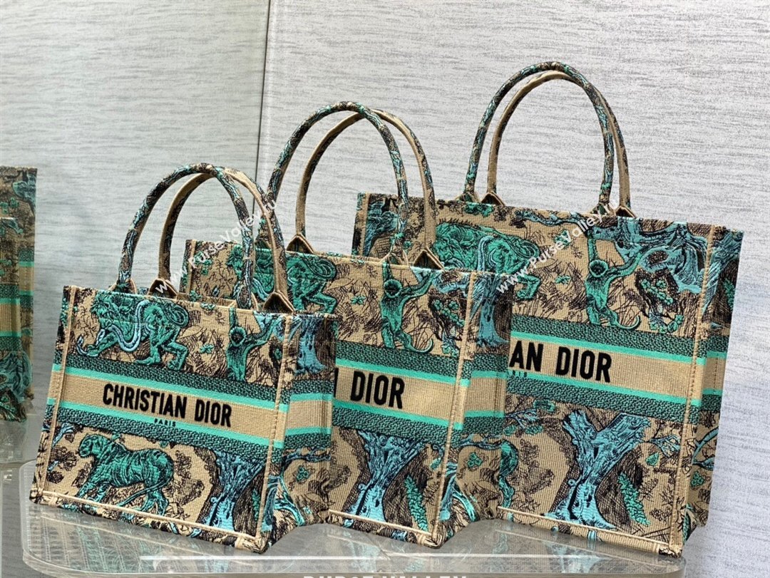 Dior Large Book Tote Bag in Aquamarina Toile de Jouy Sauvage Embroidery 2024 (XXG-24081411)