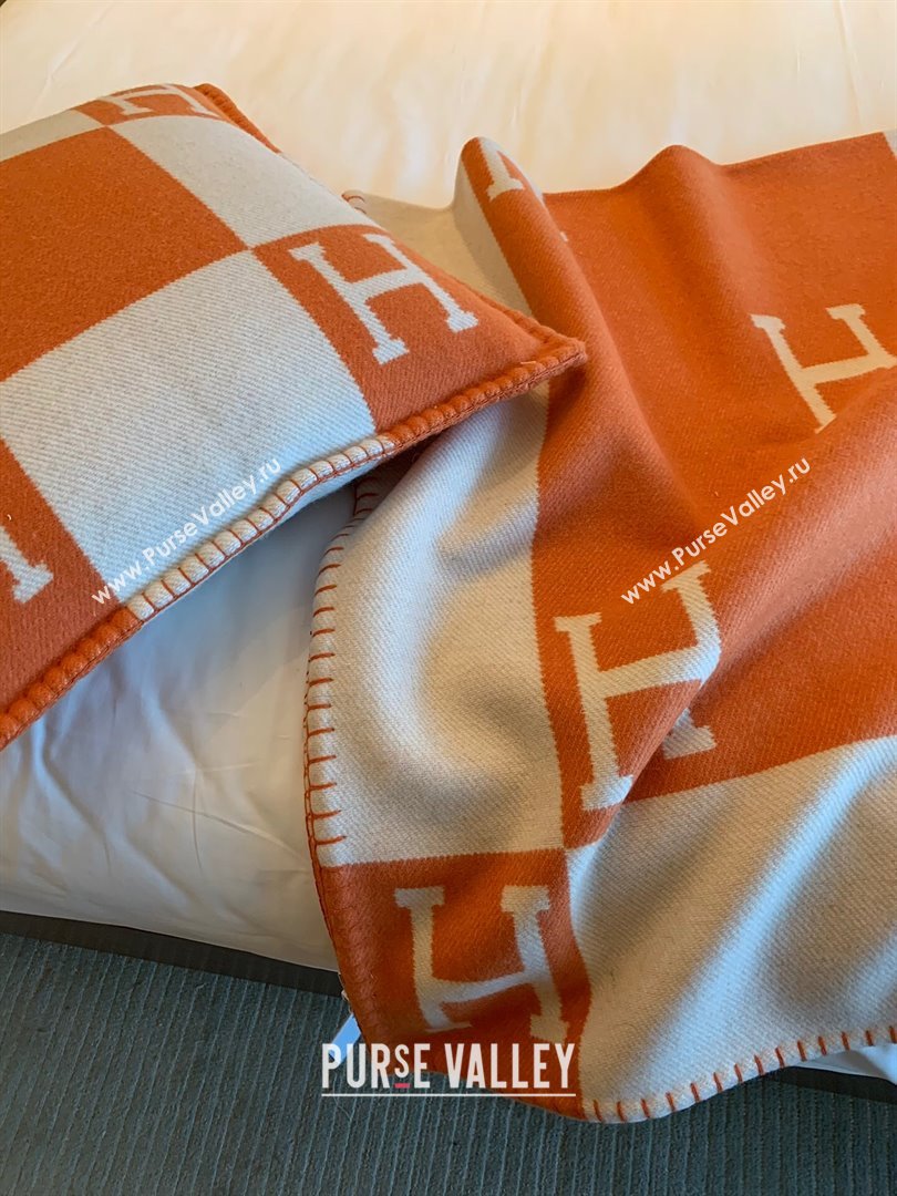 Hermes Cashmere  Wool Blanket H62702 Orange 2024 (SHY-24062702)