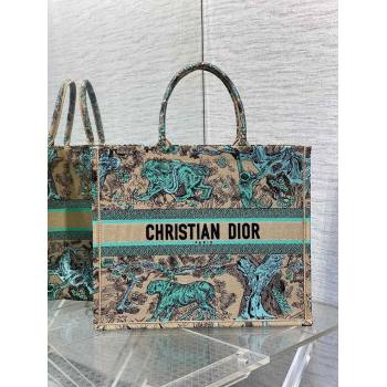 Dior Large Book Tote Bag in Aquamarina Toile de Jouy Sauvage Embroidery 2024 (XXG-24081411)