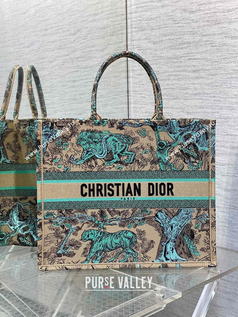 Dior Large Book Tote Bag in Aquamarina Toile de Jouy Sauvage Embroidery 2024 (XXG-24081411)