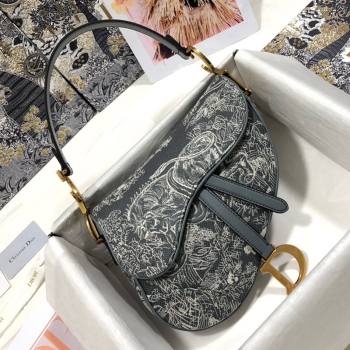 Dior Medium Saddle Bag in Grey Toile de Jouy Reverse Jacquard Embroidery M0446 (BF-21080338)