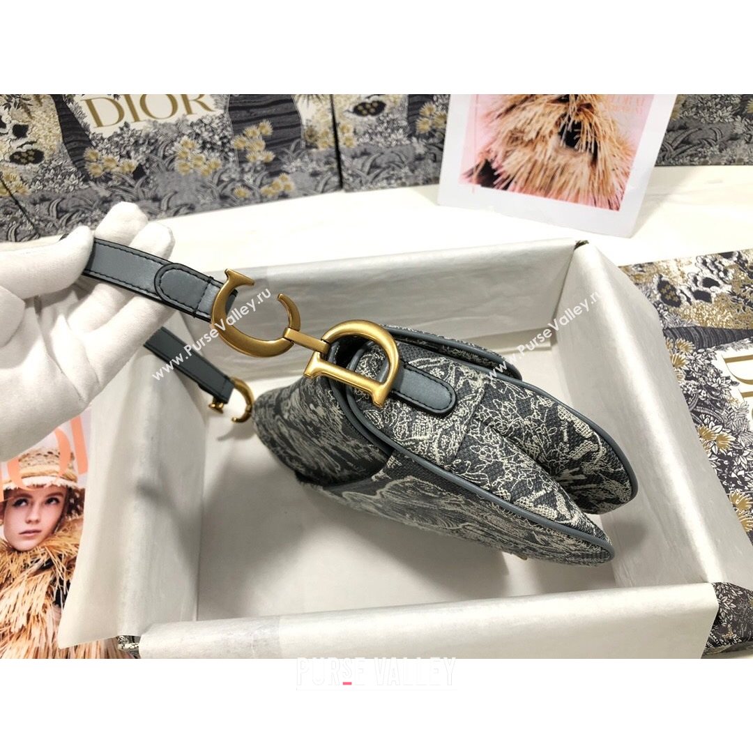 Dior Medium Saddle Bag in Grey Toile de Jouy Reverse Jacquard Embroidery M0446  (BF-21080338)