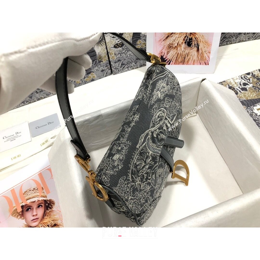 Dior Medium Saddle Bag in Grey Toile de Jouy Reverse Jacquard Embroidery M0446  (BF-21080338)