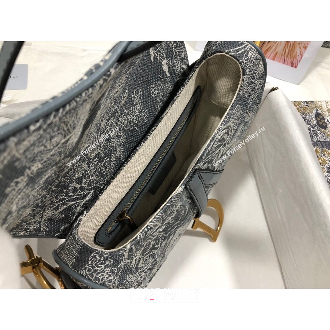 Dior Medium Saddle Bag in Grey Toile de Jouy Reverse Jacquard Embroidery M0446  (BF-21080338)