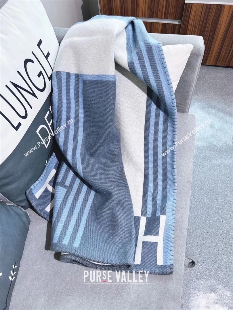 Hermes Cashmere  Wool Ithaque Blanket H62704 Blue/Grey 2024 (SHY-24062704)