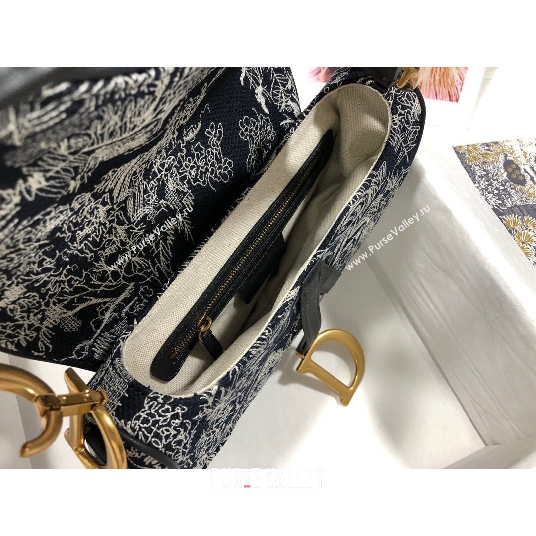 Dior Medium Saddle Bag in Blue Toile de Jouy Reverse Jacquard Embroidery M0446  (BF-21080337)