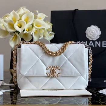 Chanel Shiny Crumpled Calfskin Chanel 19 Small/Large Flap Bag AS1160/AS1161 White 2020 (JY-20112049)