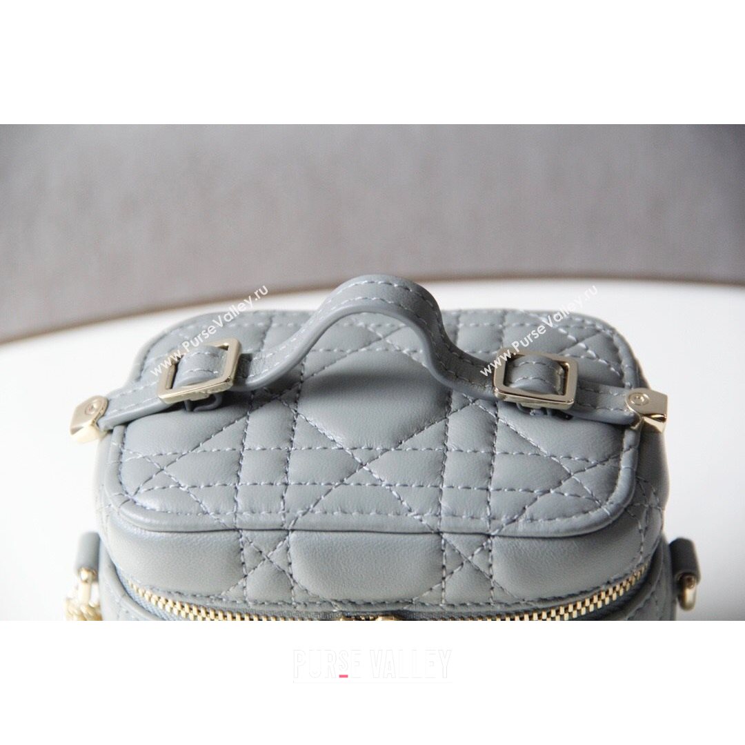 Dior Micro Lady Vanity Case in Grey Cannage Lambskin 2021 S0918 (BF-21080342)