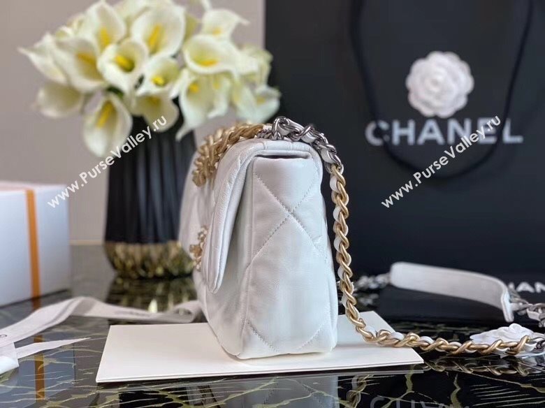 Chanel Shiny Crumpled Calfskin Chanel 19 Small/Large Flap Bag AS1160/AS1161 White 2020 (JY-20112049)