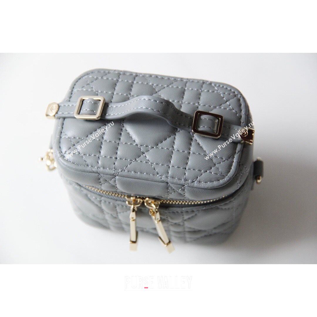 Dior Micro Lady Vanity Case in Grey Cannage Lambskin 2021 S0918 (BF-21080342)