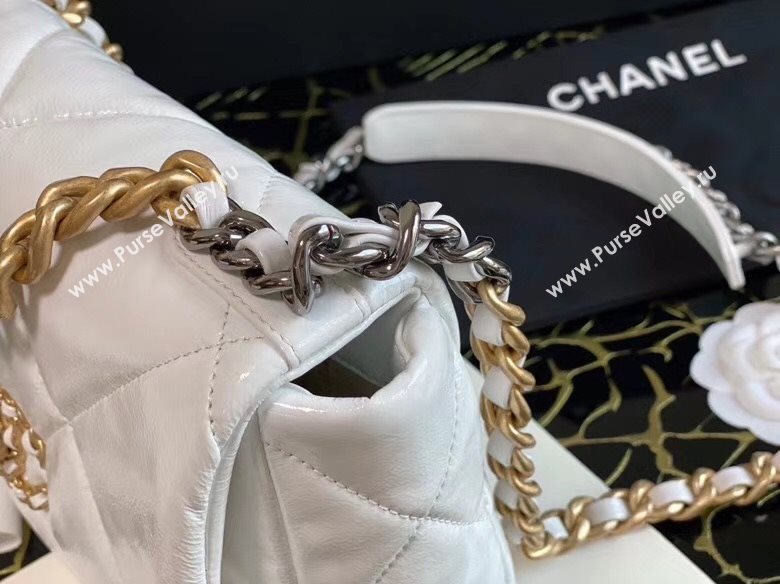 Chanel Shiny Crumpled Calfskin Chanel 19 Small/Large Flap Bag AS1160/AS1161 White 2020 (JY-20112049)