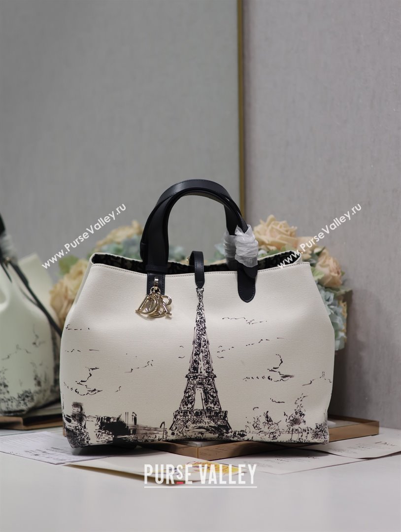 Dior Large Dior Toujours Bag in White and Black Fabric with Paris Print 1188 2024 (XXG-24081521)