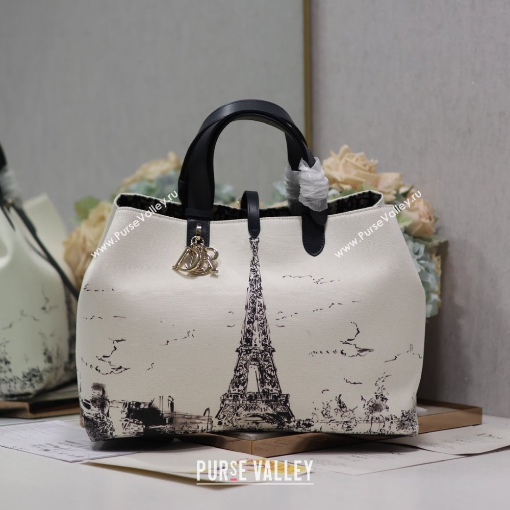 Dior Large Dior Toujours Bag in White and Black Fabric with Paris Print 1188 2024 (XXG-24081521)