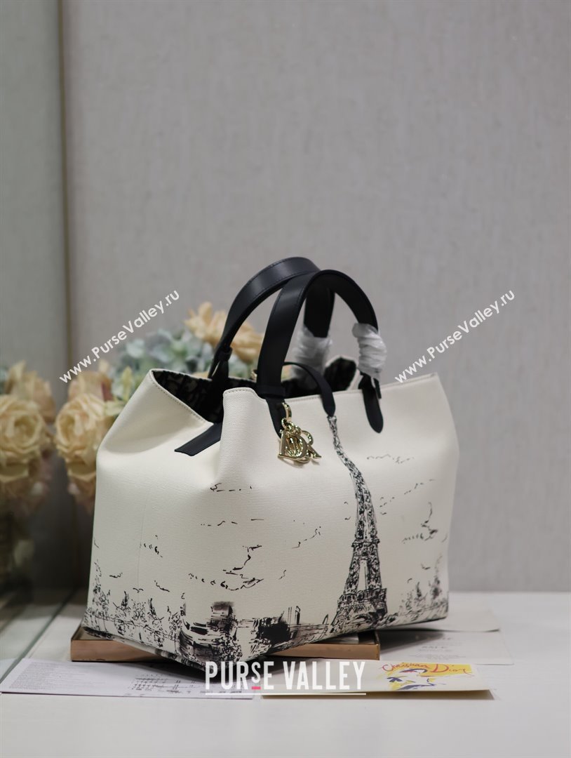 Dior Large Dior Toujours Bag in White and Black Fabric with Paris Print 1188 2024 (XXG-24081521)