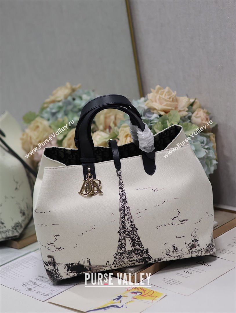 Dior Large Dior Toujours Bag in White and Black Fabric with Paris Print 1188 2024 (XXG-24081521)