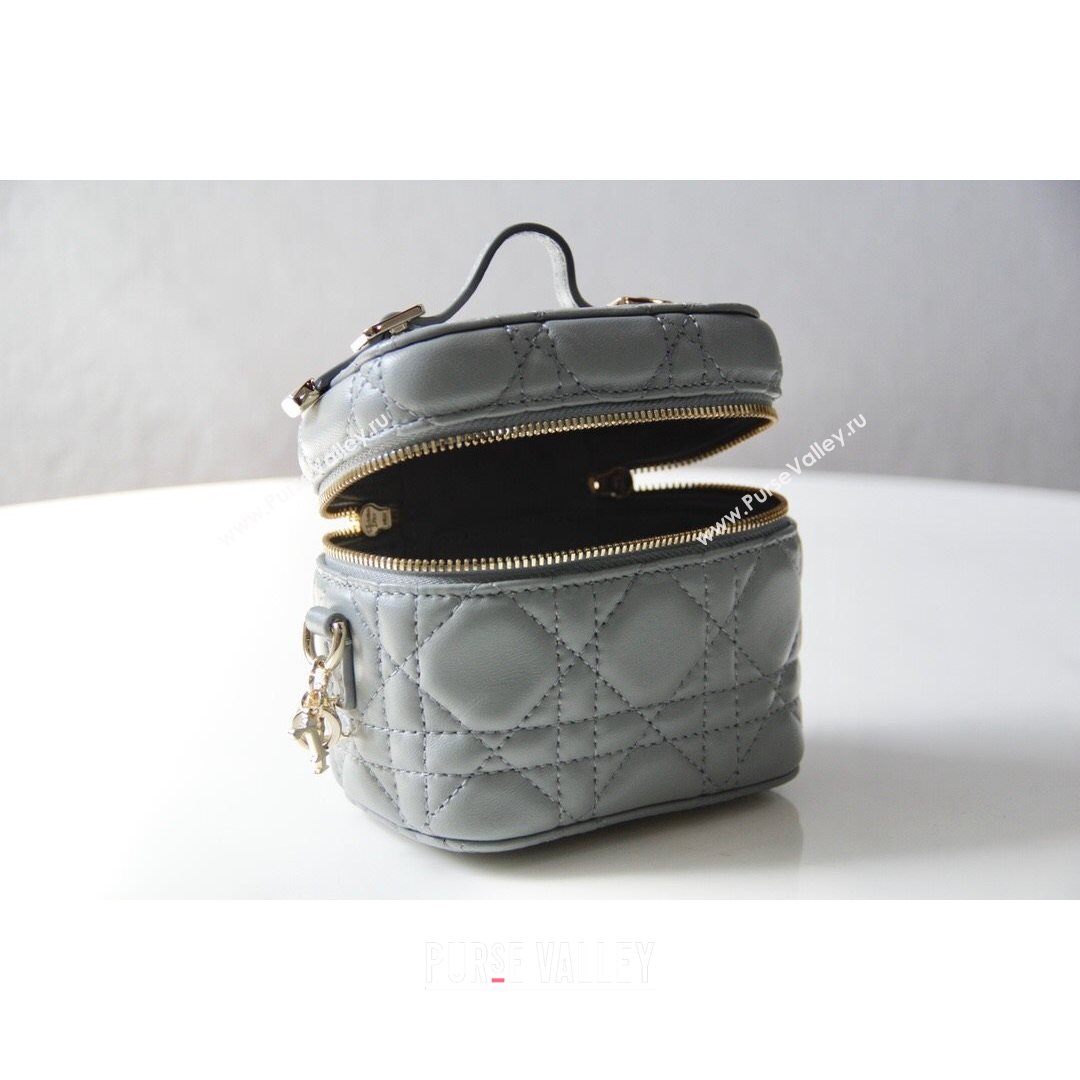 Dior Micro Lady Vanity Case in Grey Cannage Lambskin 2021 S0918 (BF-21080342)