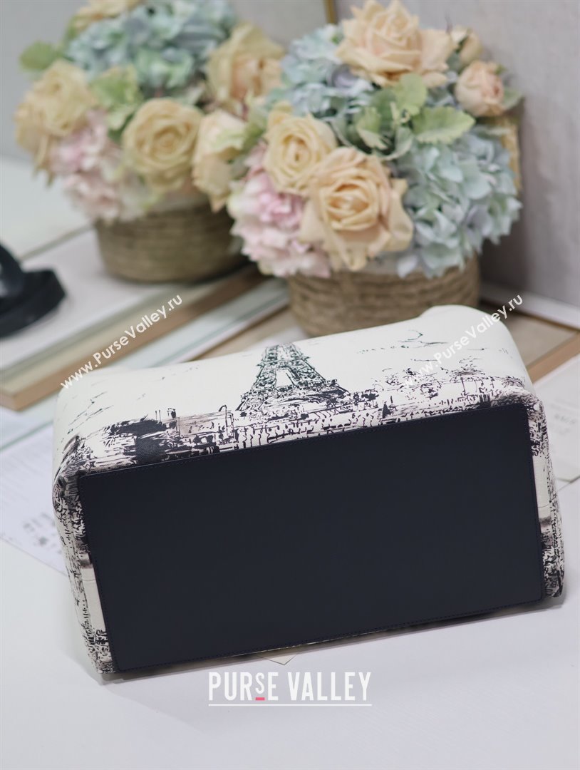 Dior Large Dior Toujours Bag in White and Black Fabric with Paris Print 1188 2024 (XXG-24081521)