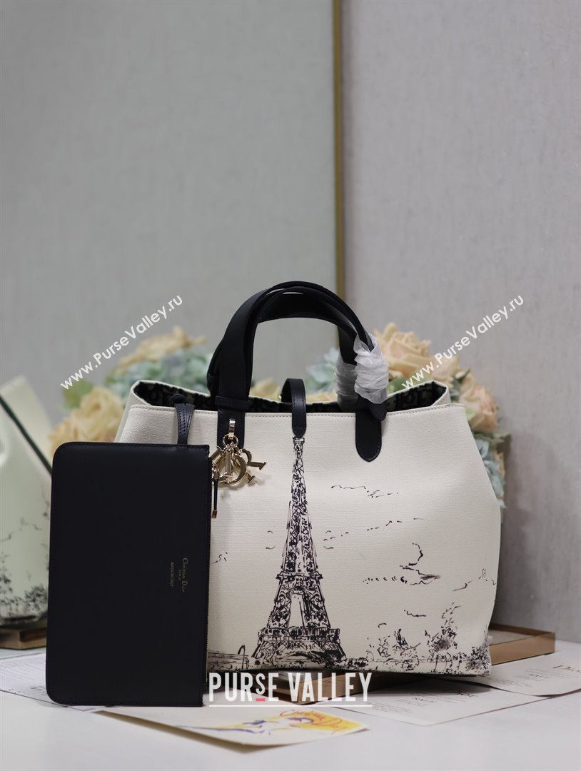 Dior Large Dior Toujours Bag in White and Black Fabric with Paris Print 1188 2024 (XXG-24081521)