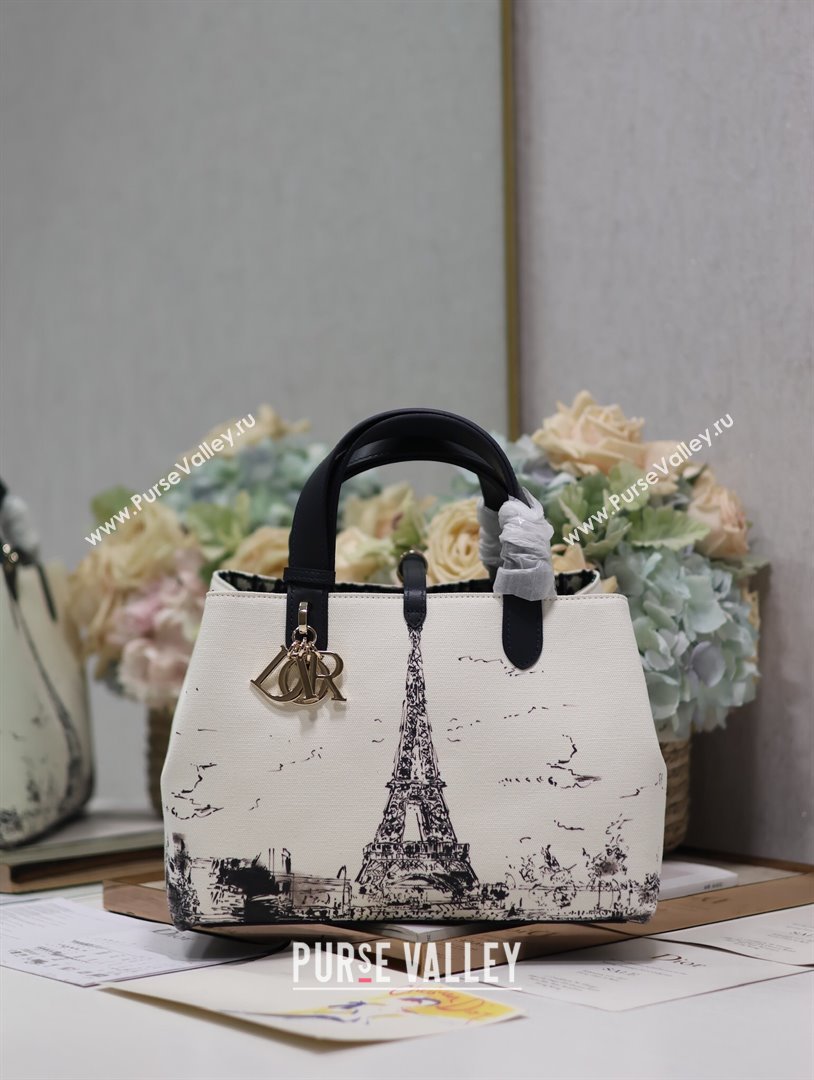 Dior Medium Dior Toujours Bag in White and Black Fabric with Paris Print 1188 2024 (XXG-24081522)