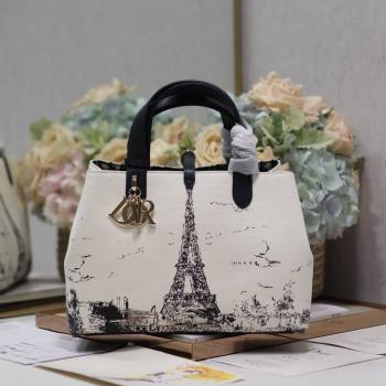 Dior Medium Dior Toujours Bag in White and Black Fabric with Paris Print 1188 2024 (XXG-24081522)