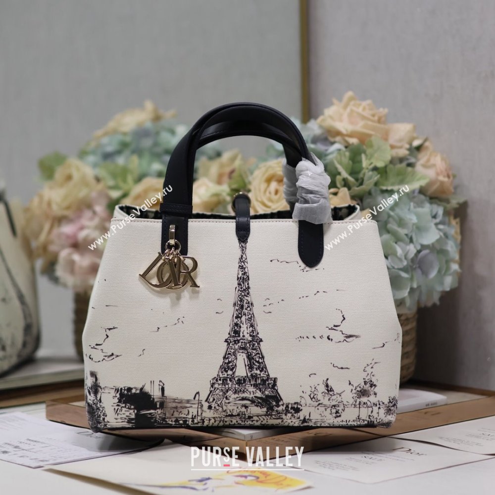 Dior Medium Dior Toujours Bag in White and Black Fabric with Paris Print 1188 2024 (XXG-24081522)