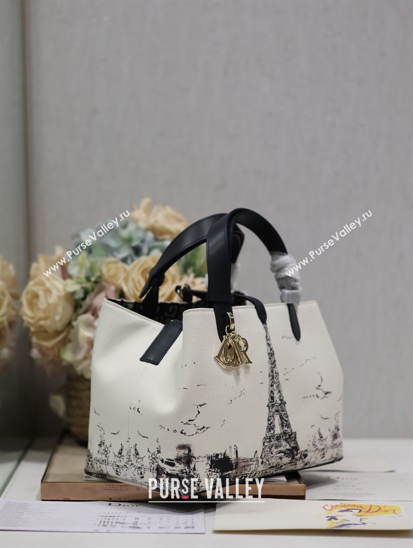 Dior Medium Dior Toujours Bag in White and Black Fabric with Paris Print 1188 2024 (XXG-24081522)