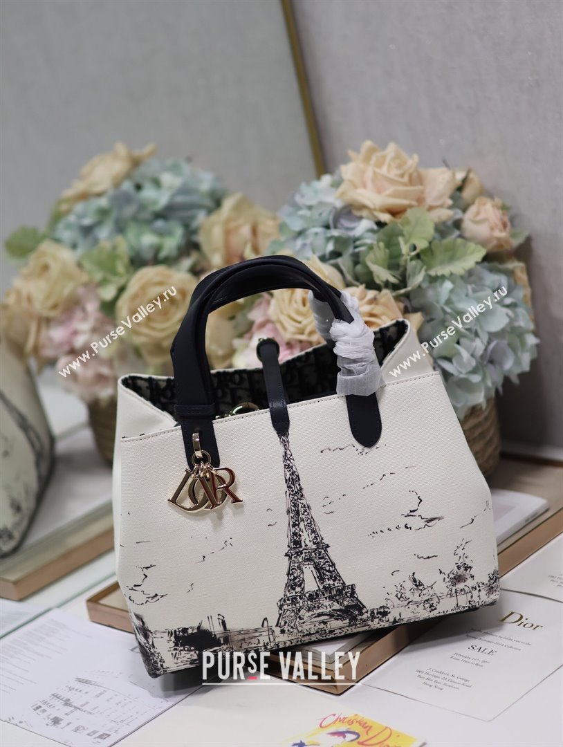 Dior Medium Dior Toujours Bag in White and Black Fabric with Paris Print 1188 2024 (XXG-24081522)