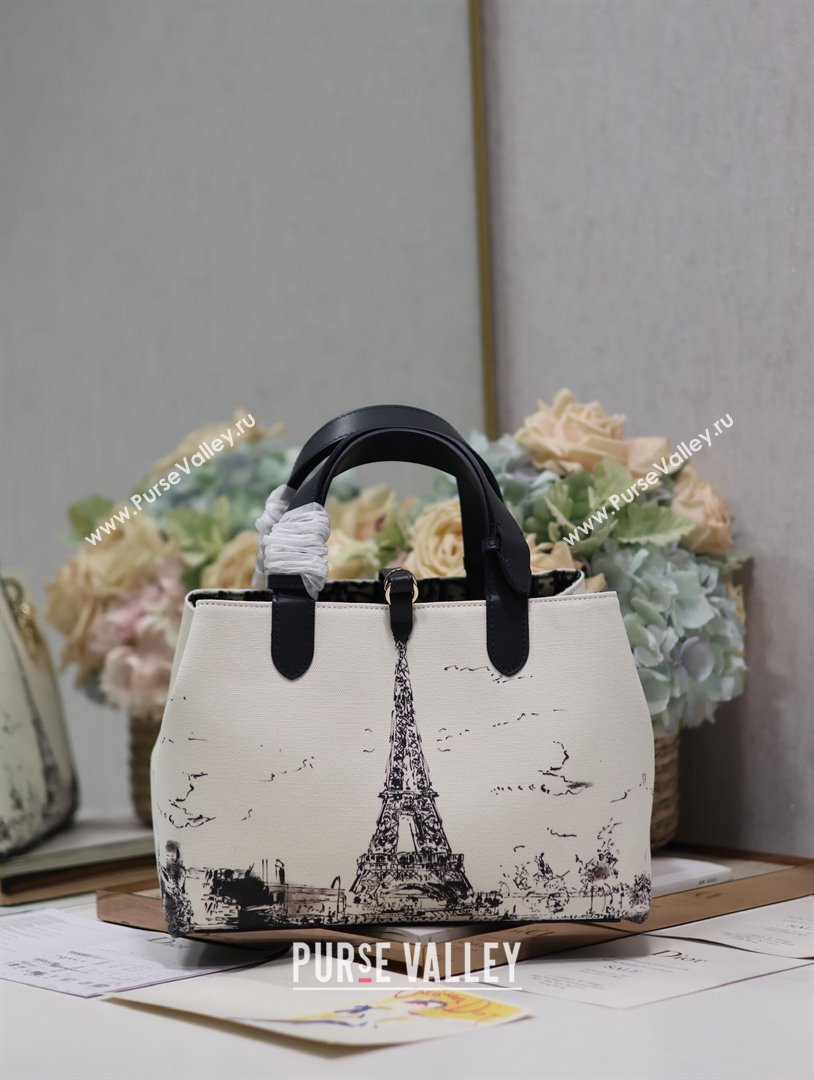 Dior Medium Dior Toujours Bag in White and Black Fabric with Paris Print 1188 2024 (XXG-24081522)