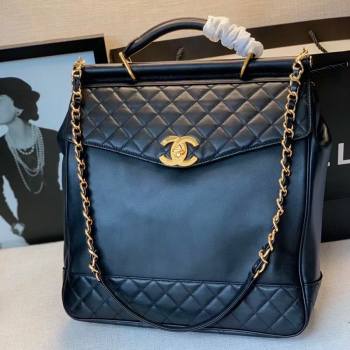 Chanel Quilted Leather Shopping Bag with Top Handle Black 2020 (JY-20112061)