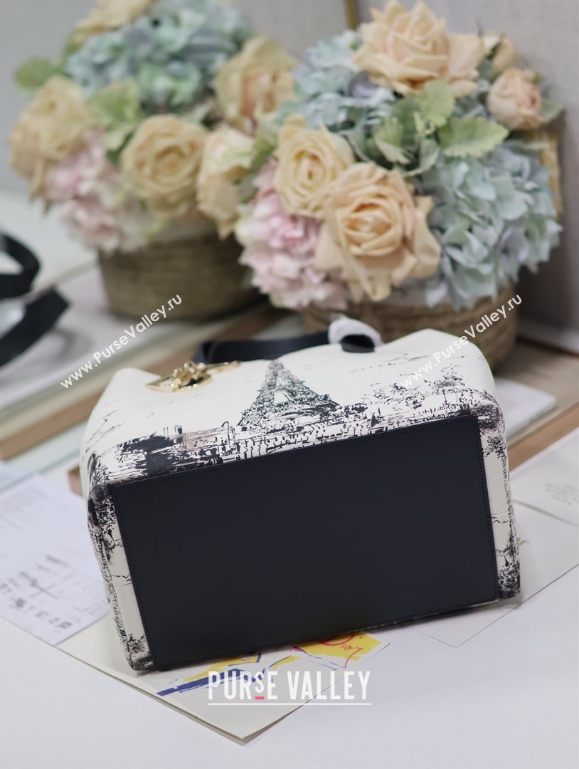 Dior Medium Dior Toujours Bag in White and Black Fabric with Paris Print 1188 2024 (XXG-24081522)