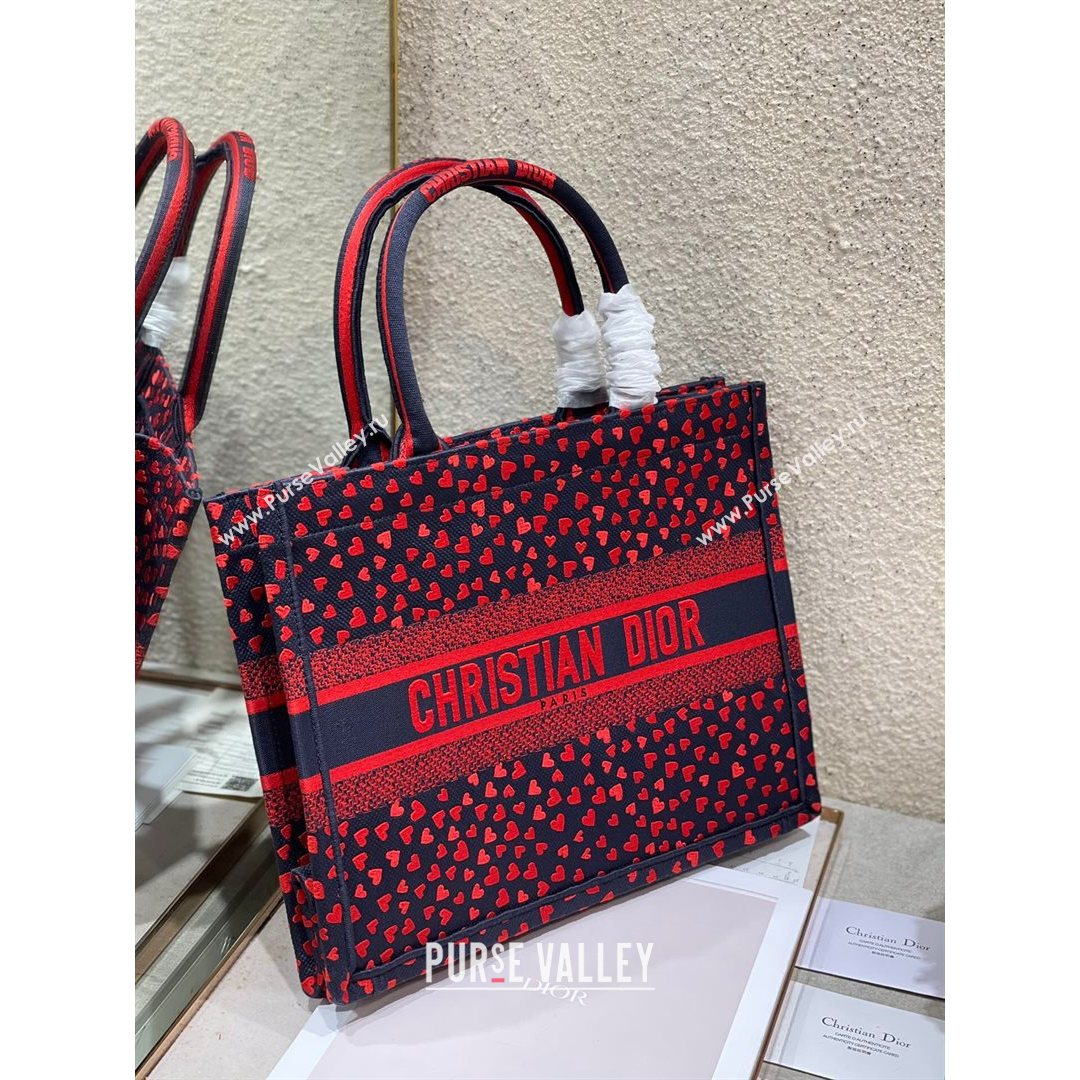 Dior Small Book Tote Bag in Navy Blue I Love Paris and Red Hearts Embroidery 2021 (XXG-21080343)