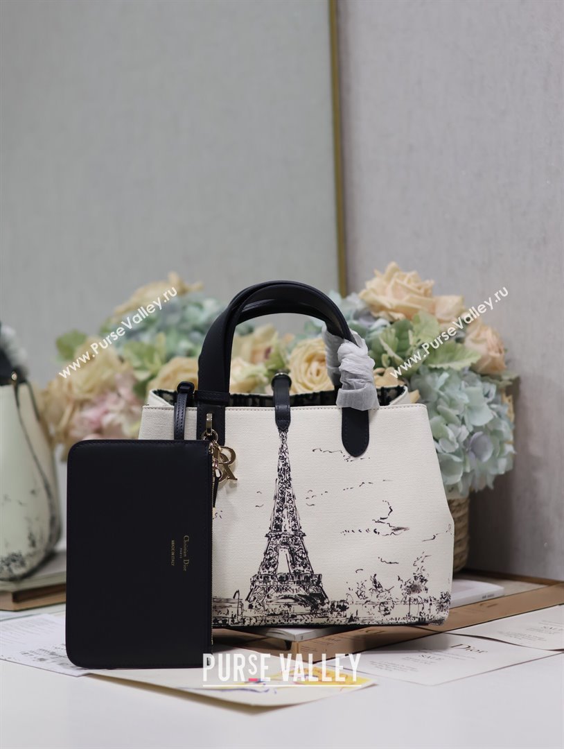 Dior Medium Dior Toujours Bag in White and Black Fabric with Paris Print 1188 2024 (XXG-24081522)