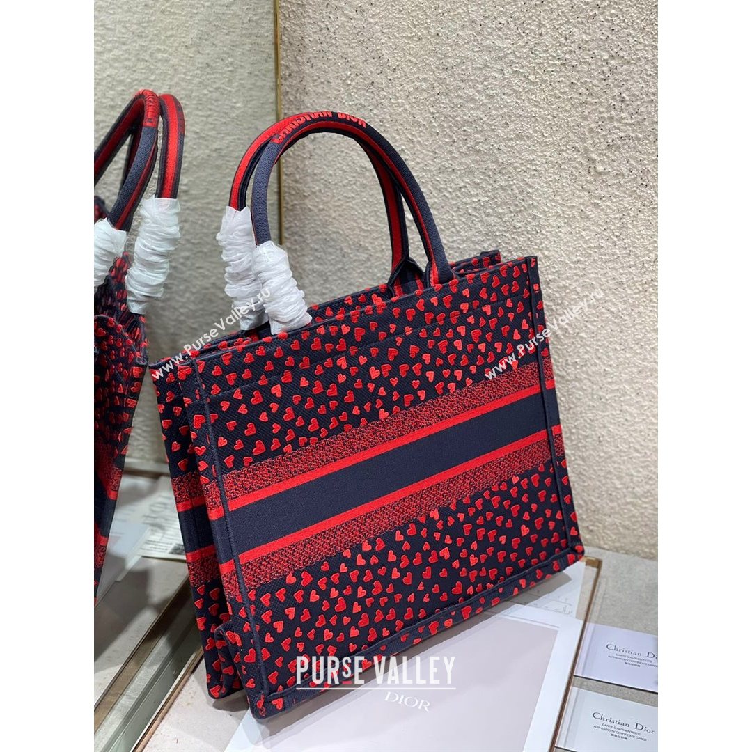 Dior Small Book Tote Bag in Navy Blue I Love Paris and Red Hearts Embroidery 2021 (XXG-21080343)